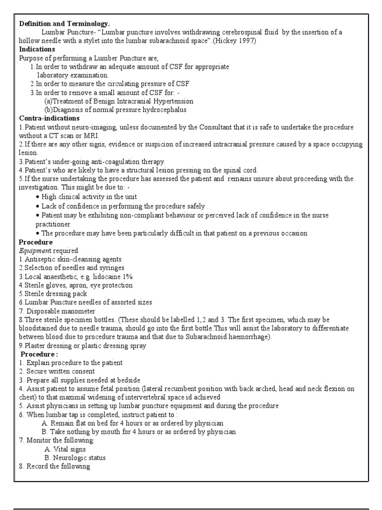 Lumbar Puncture Cerebrospinal Fluid Medical Specialties