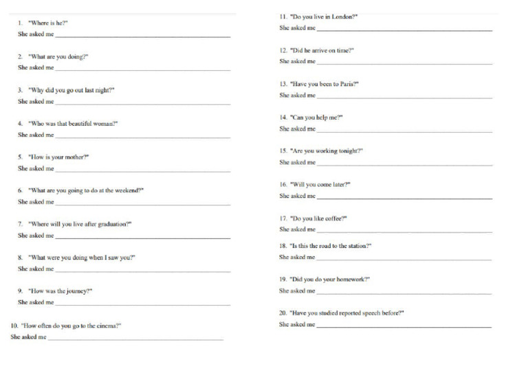 Reported Speech Questions | PDF