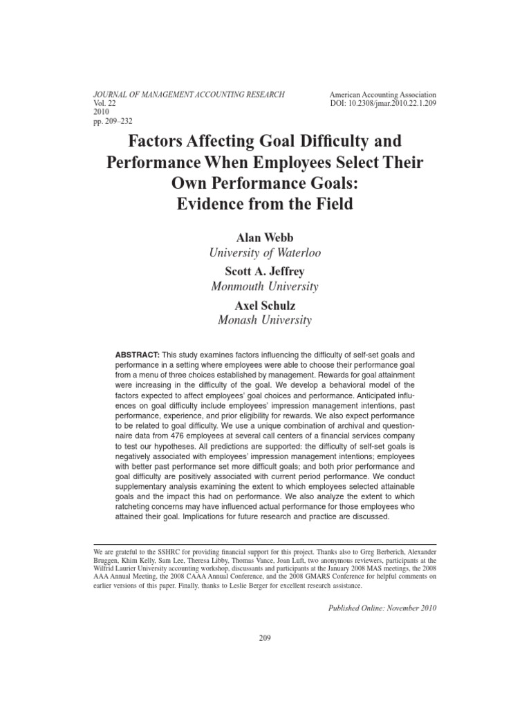 Factors Affecting Goal Difficulty and Performance When Employees Select ...