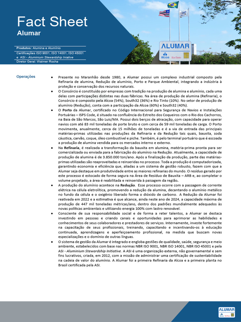 Alumar: Impactos e Sustentabilidade | PDF | Alcoa | Desenvolvimento ...