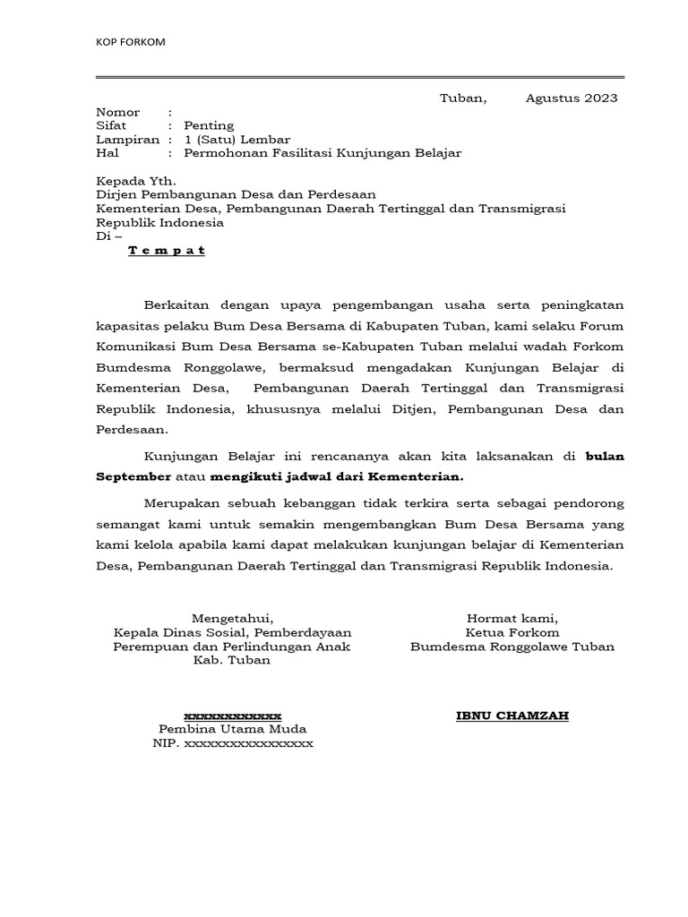 Draft surat permohonan kunjungan kemendesa pdf