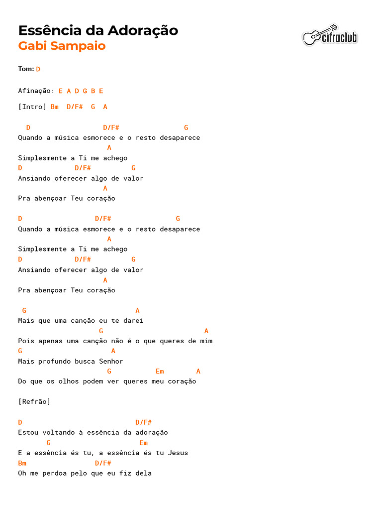 Cifras e Letra: Essência da Adoração | PDF