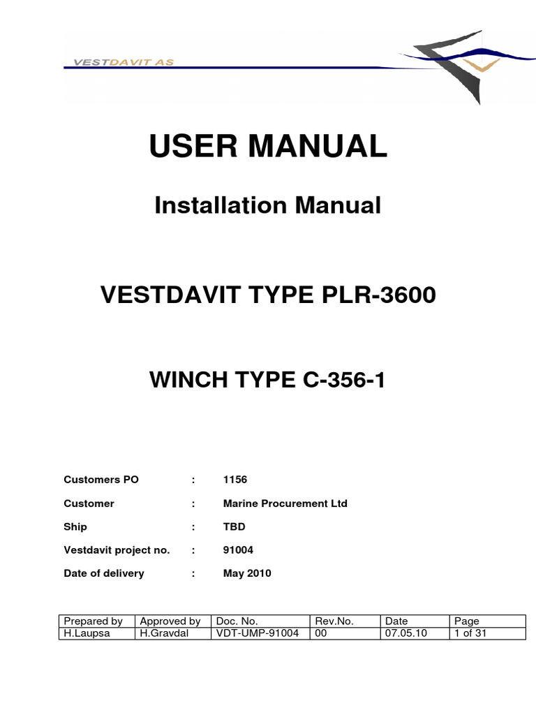 PLR-3600 Davit Installation Manual | PDF | Pipe (Fluid Conveyance) | Pump