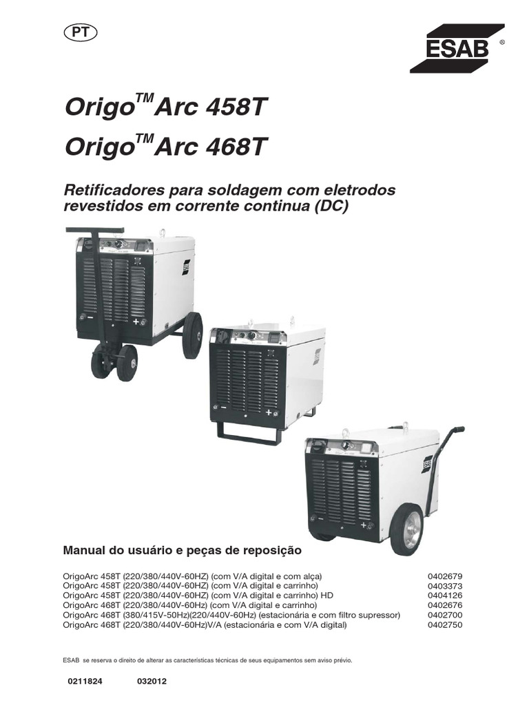 Manual do Origo Arc 458T | PDF | Rede elétrica | Corrente elétrica