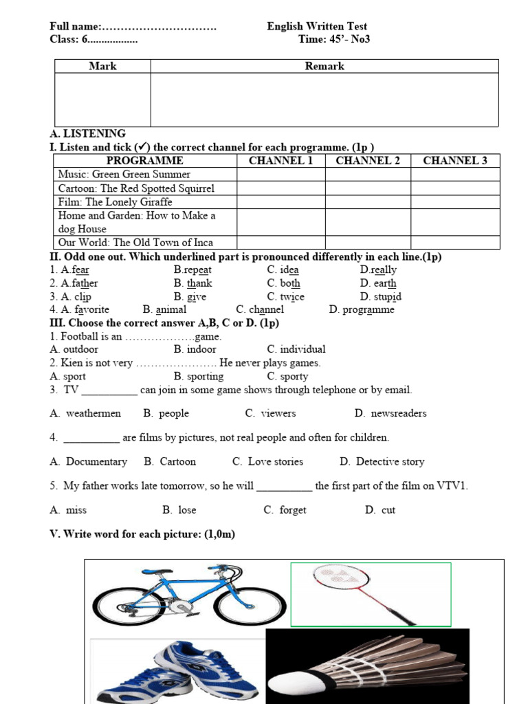 English Test for 6th Grade Students | PDF