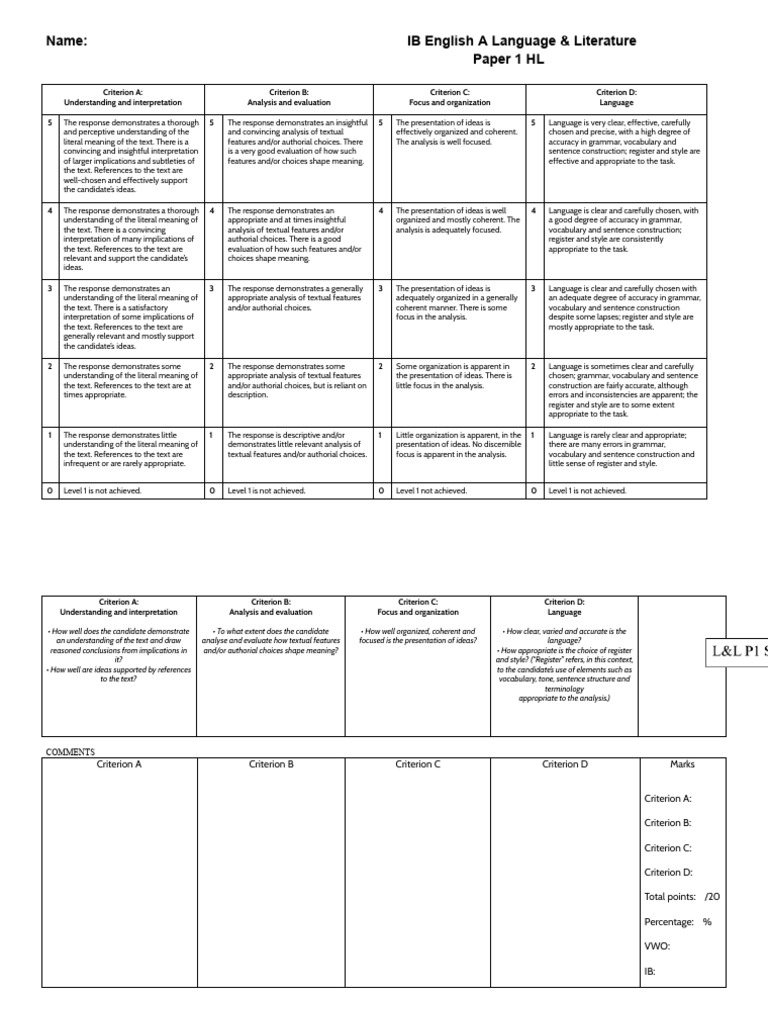 IB English A Paper 1 Rubric Overview | PDF | Vocabulary | Cognitive Science