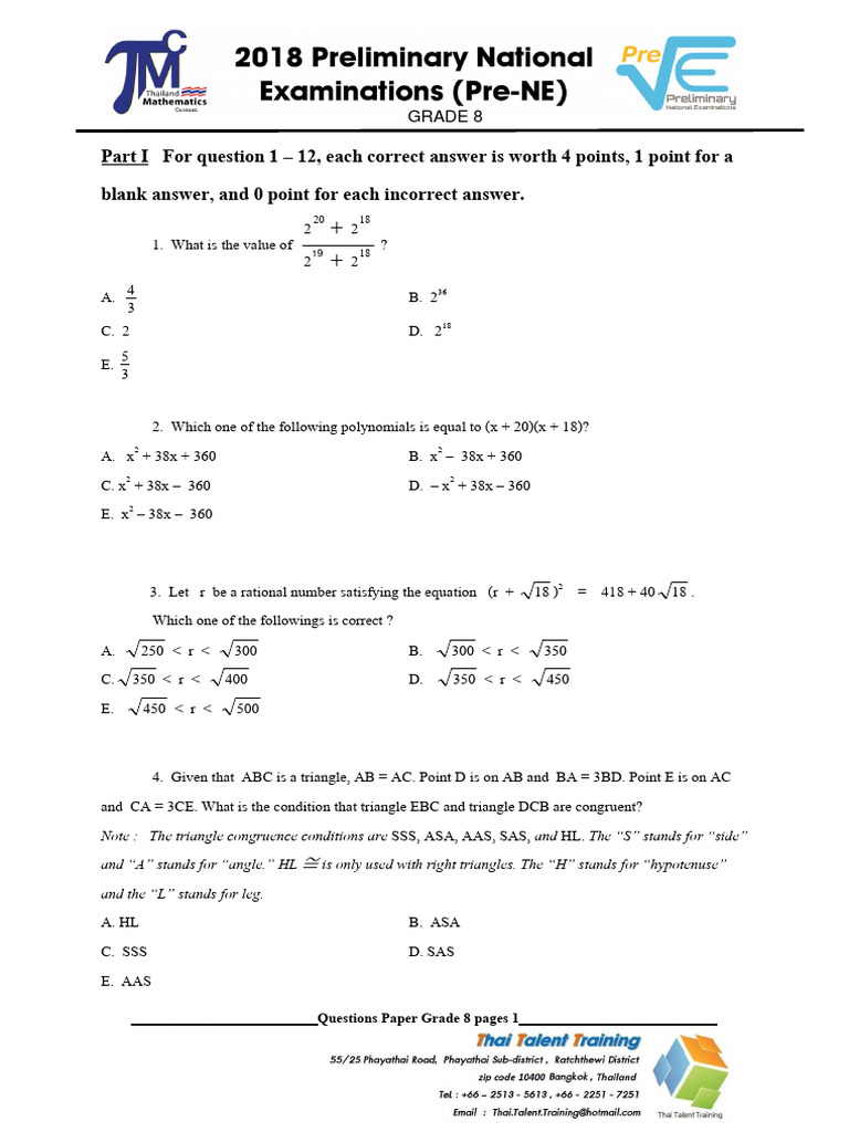 Grade 8 Math Questions and Answers | PDF | Computational Science ...