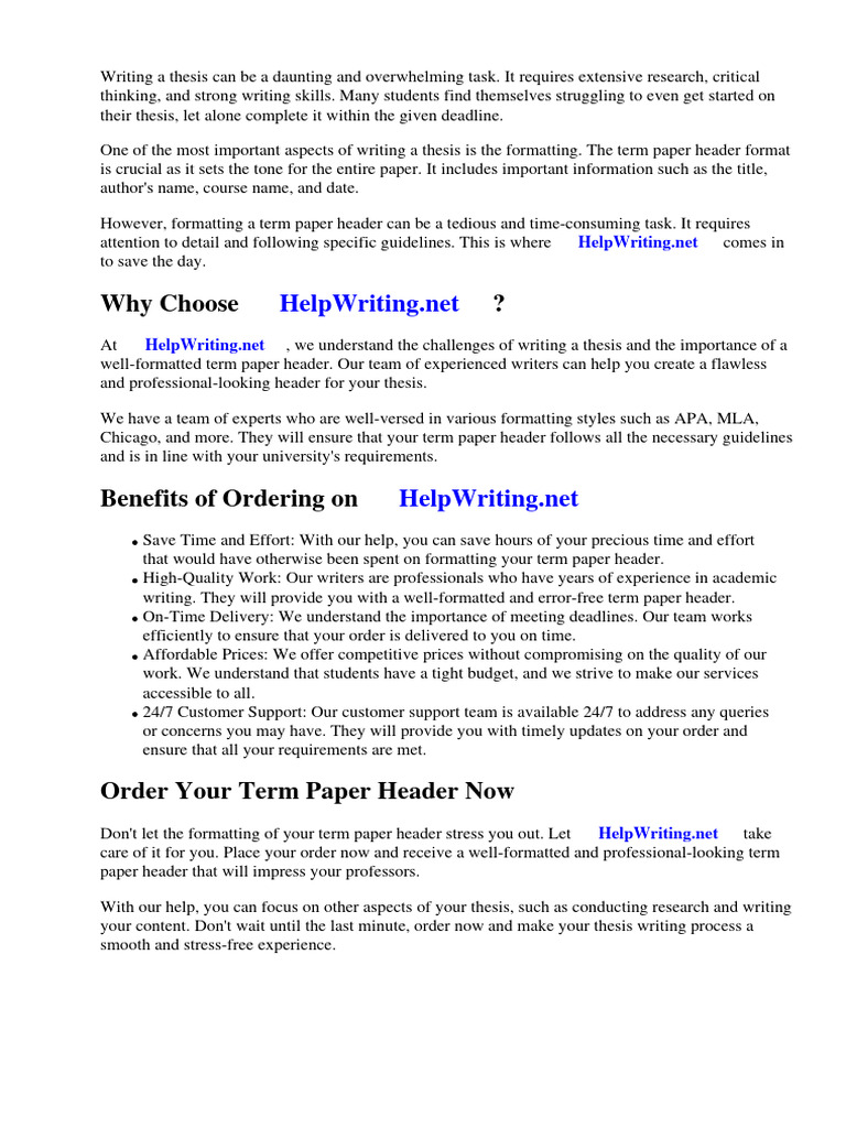 Term Paper Header Format | PDF | Apa Style | Academic Publishing