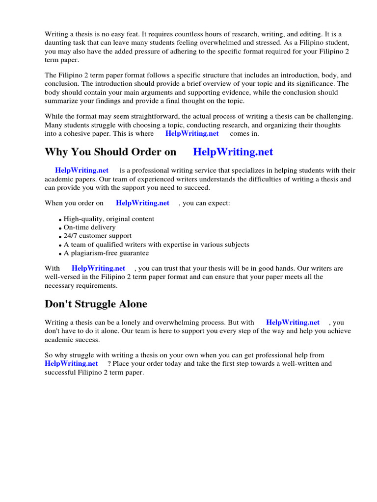 Filipino 2 Term Paper Format | PDF | Tagalog Language | Thesis