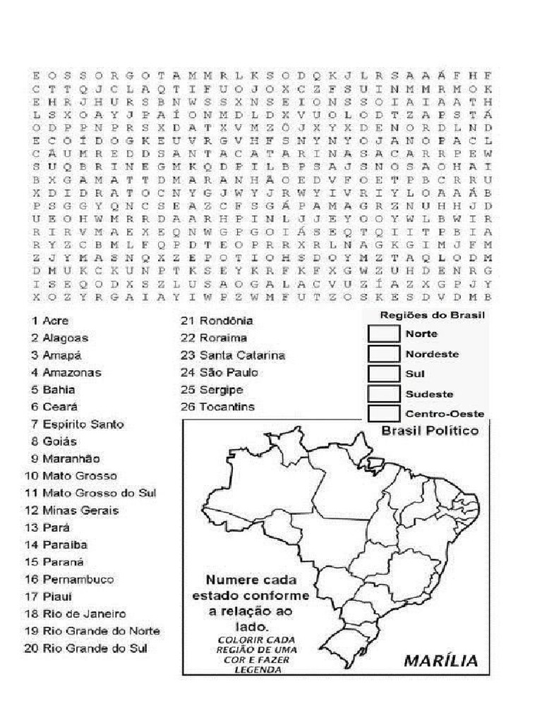 Caça Palavras ESTADOS BRASILEIROS 7°anos | PDF