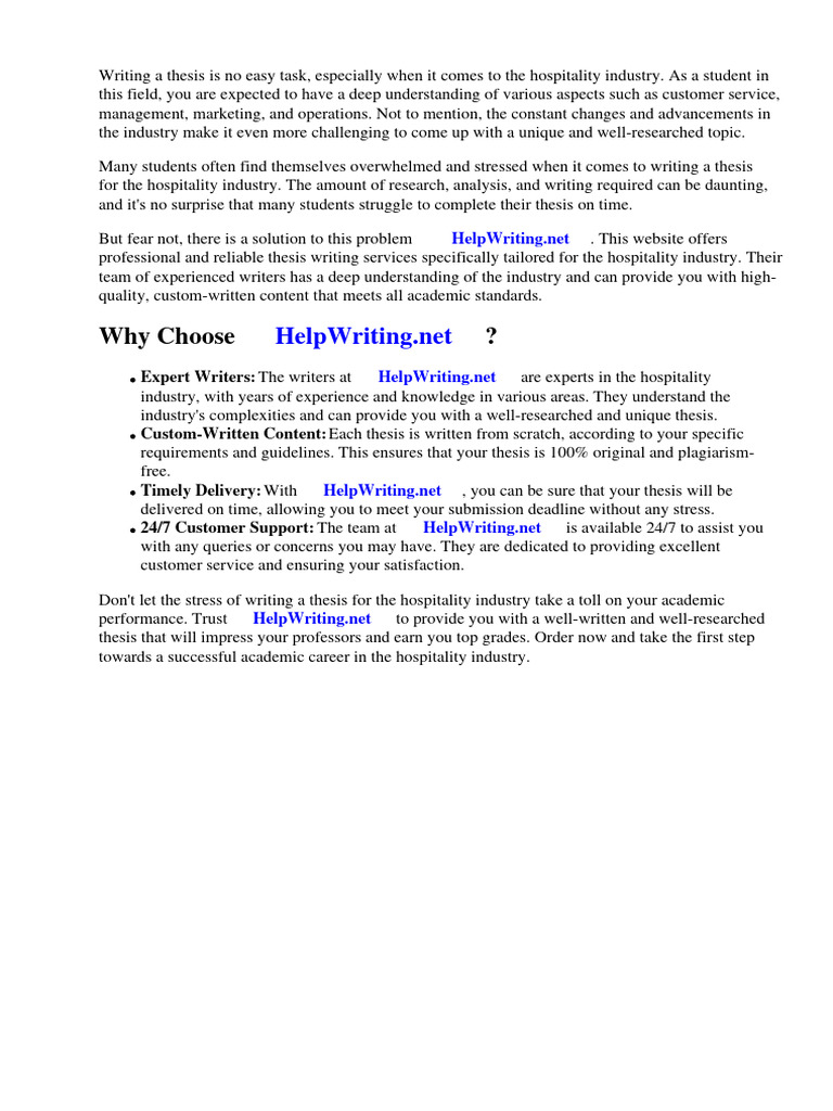 Hospitality Thesis Writing Help | PDF | Hotel | Marketing