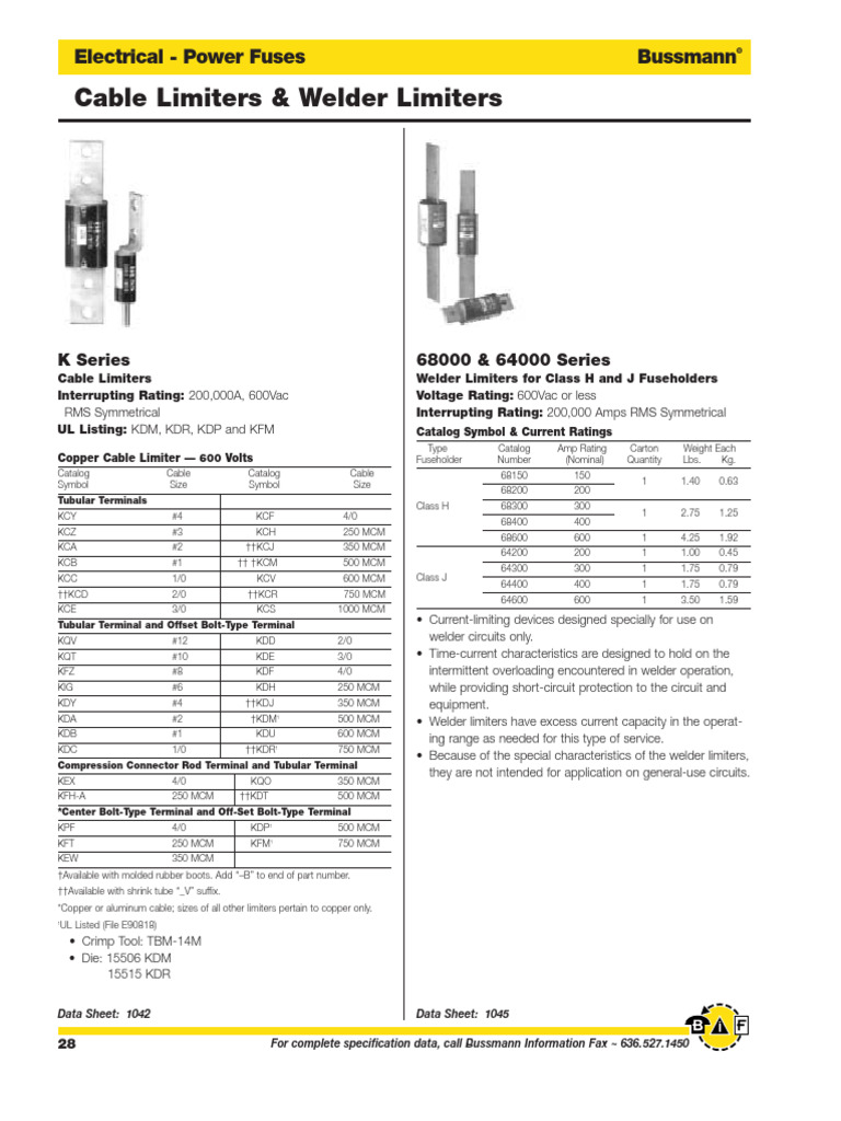Cable Limiters & Welder Liites Fuse_bussmann PDF Electronics