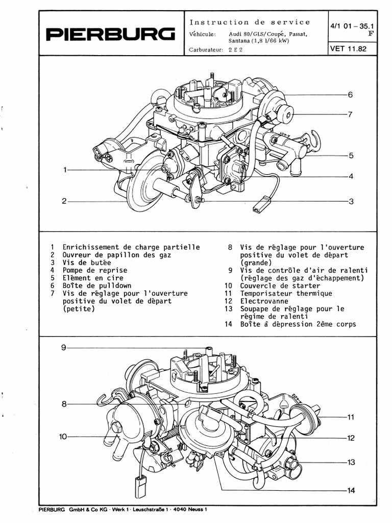 Carburateur PIEBURG 2E2 - Instruction de Service | PDF