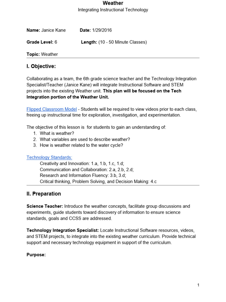 Weather Lesson Plan | PDF | Science Education | Educational Technology