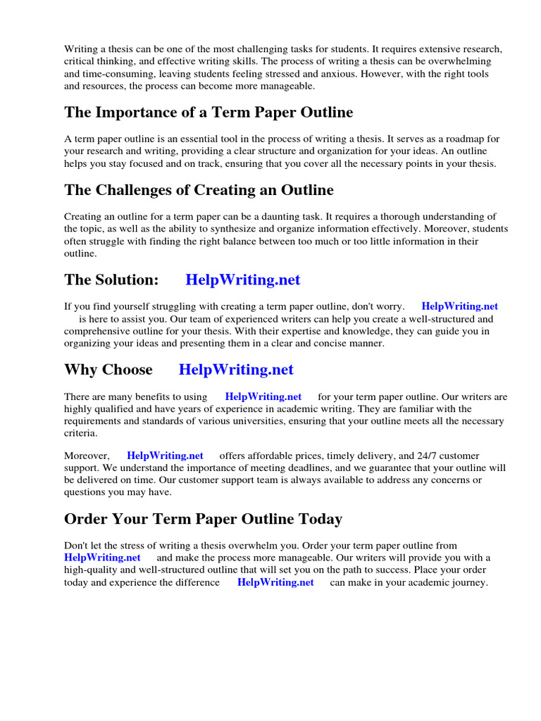 Term Paper Outline Template PDF Essays Thesis