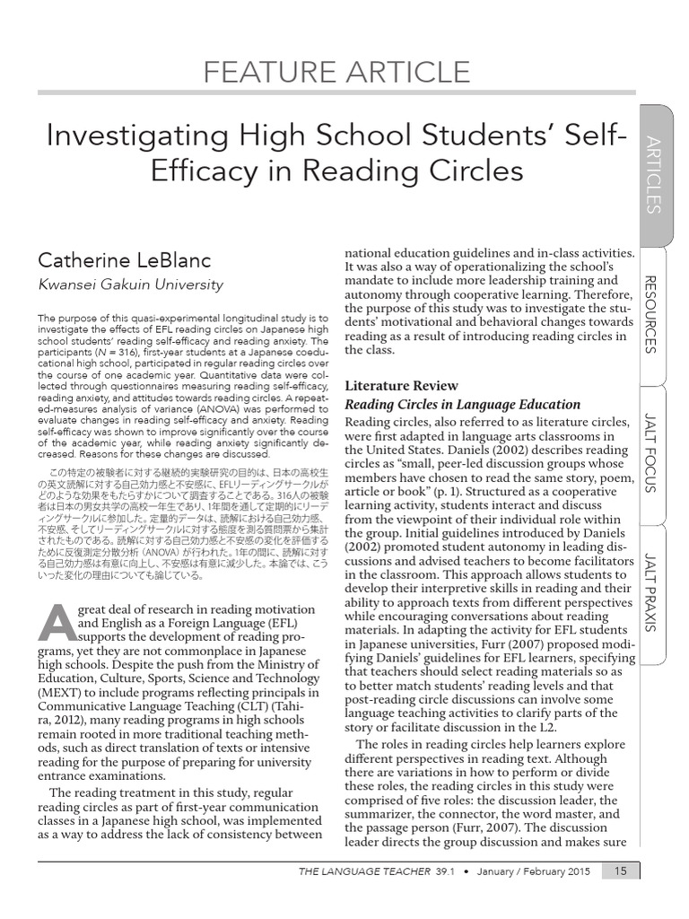 EFL Reading Circles Impact on Students | PDF | Self Efficacy | English ...
