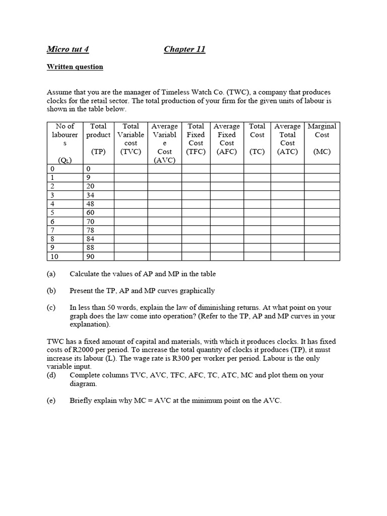 Tutorial+4 | PDF | Labour Economics | Production And Manufacturing