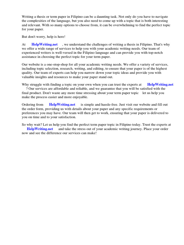 Filipino Thesis Topic Assistance | PDF | Tagalog Language | Essays