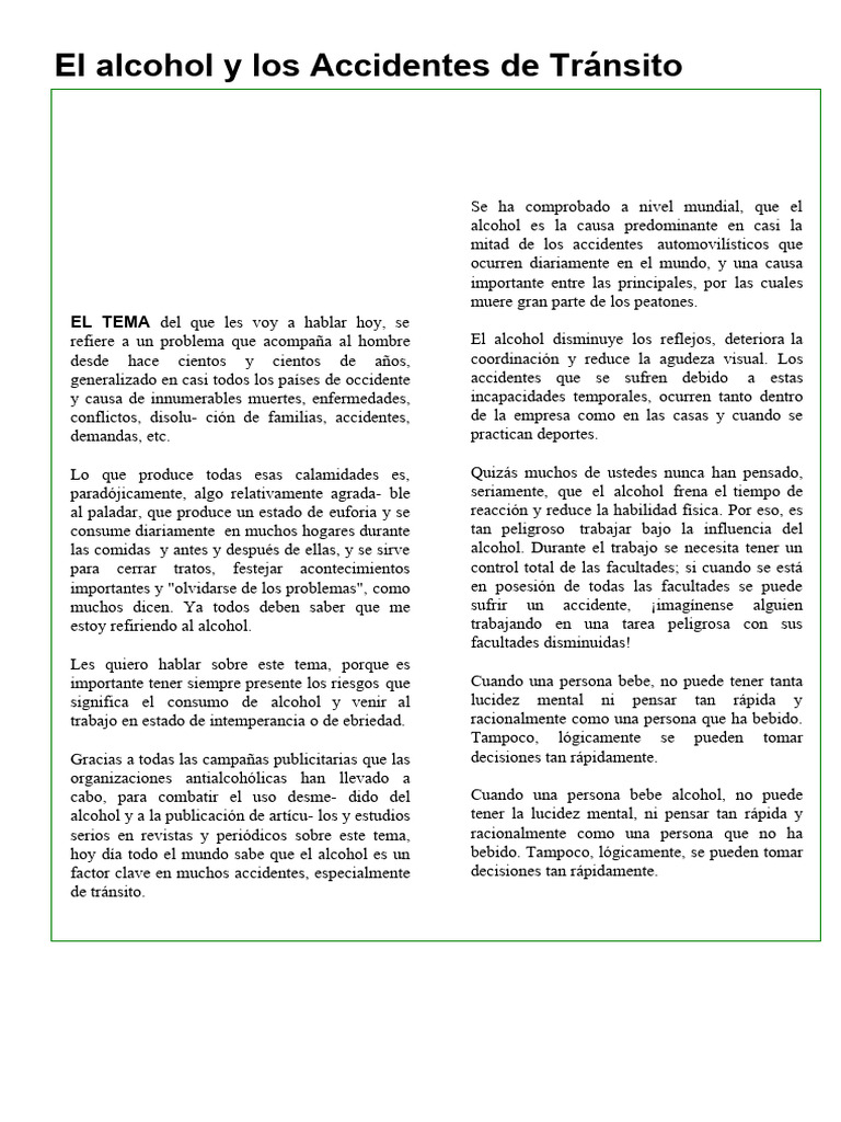 Alcohol y su impacto en accidentes de tránsito | PDF