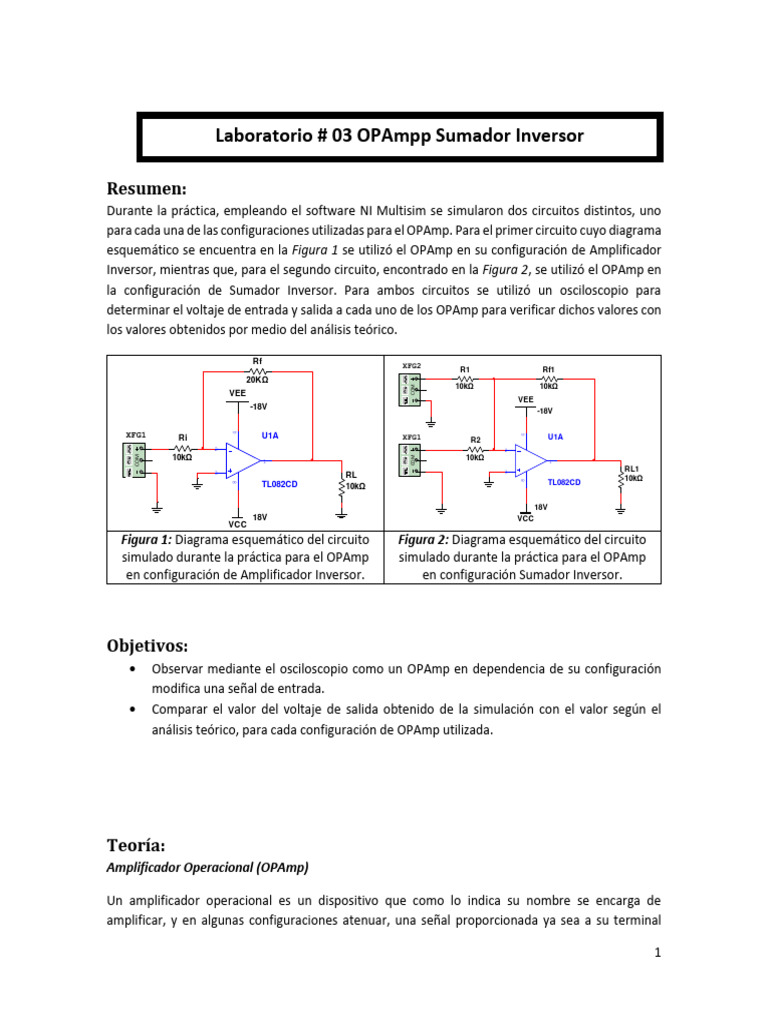 OPAmp Sumador Inversor | PDF | Amplificador operacional | Amplificador