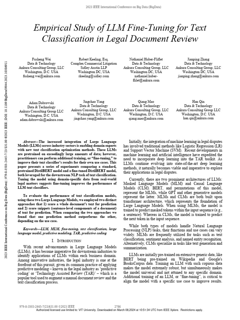 Empirical study of llm fine tuning for text classification in legal