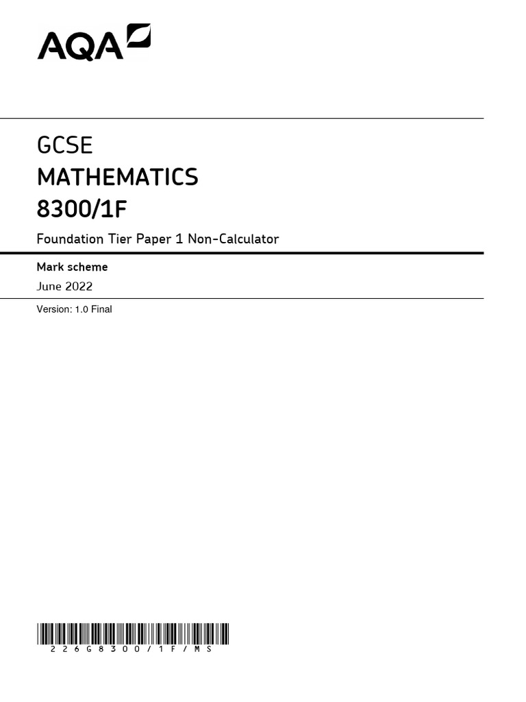 8300 1F Final MS Jun22v1.0 | PDF | Mathematics