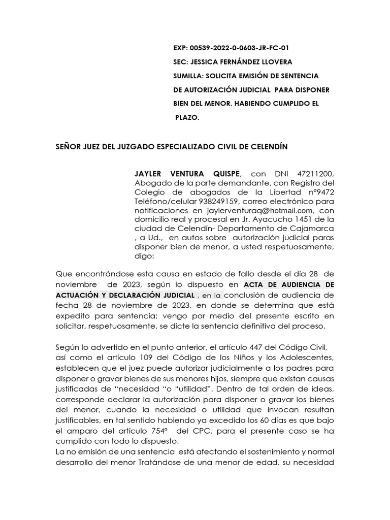 Solicita Emisión de Sentencia | PDF | Sentencia (ley) | Justicia