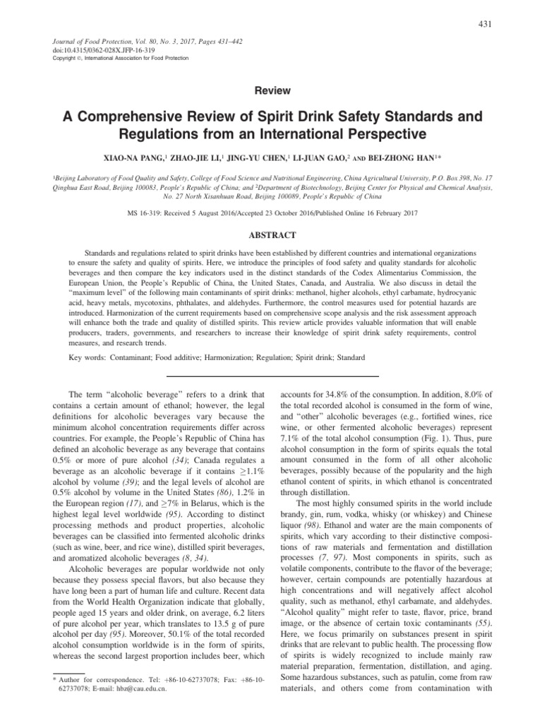 A Comprehensive Review of Spirit Drink Safety Standards and | PDF ...