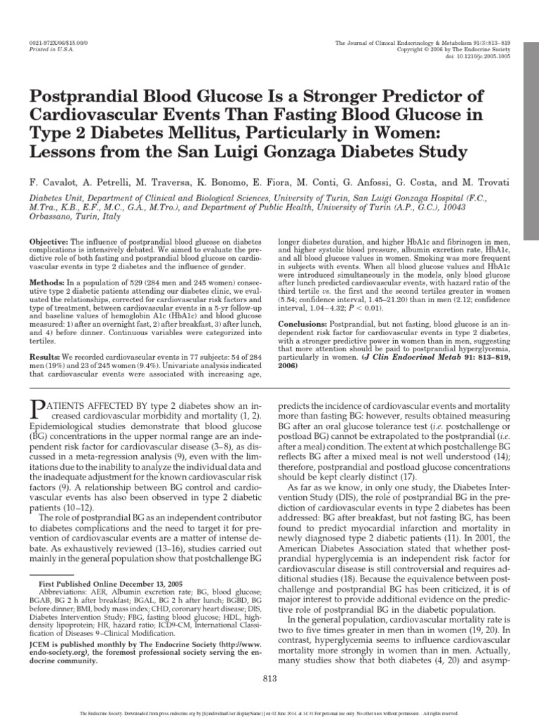 Postprandial Blood Glucose Is A Stronger Predictor of CVE | PDF ...