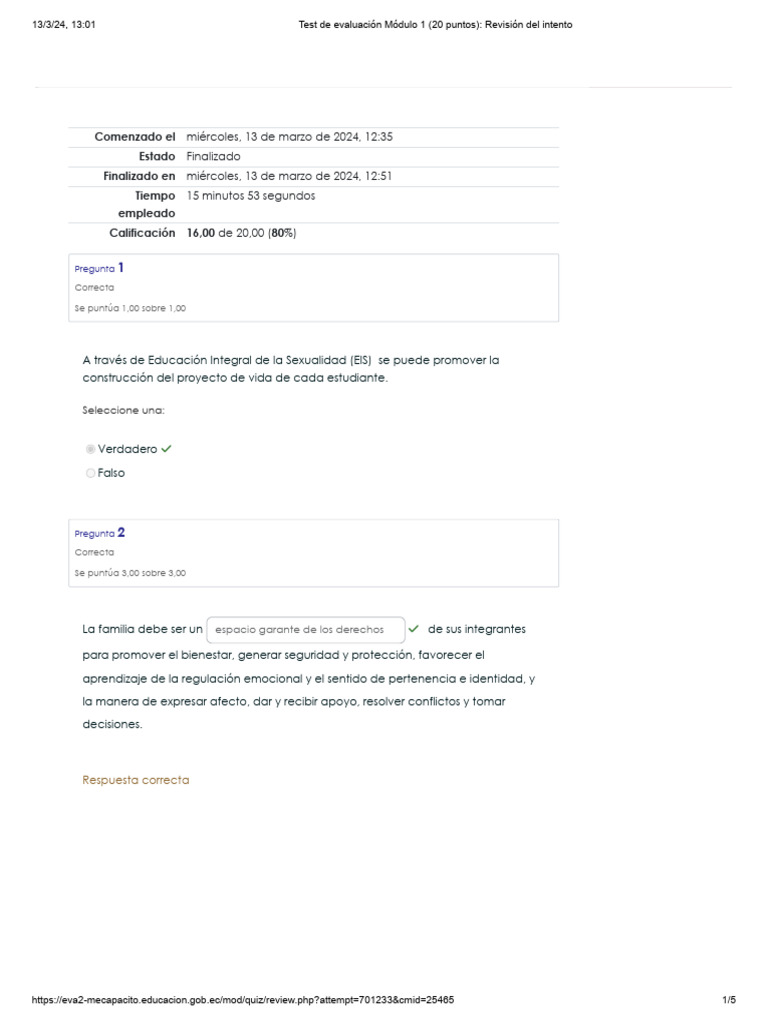 Test de Evaluación Módulo 1 (20 Puntos) - Revisión Del Intento 1 | PDF ...