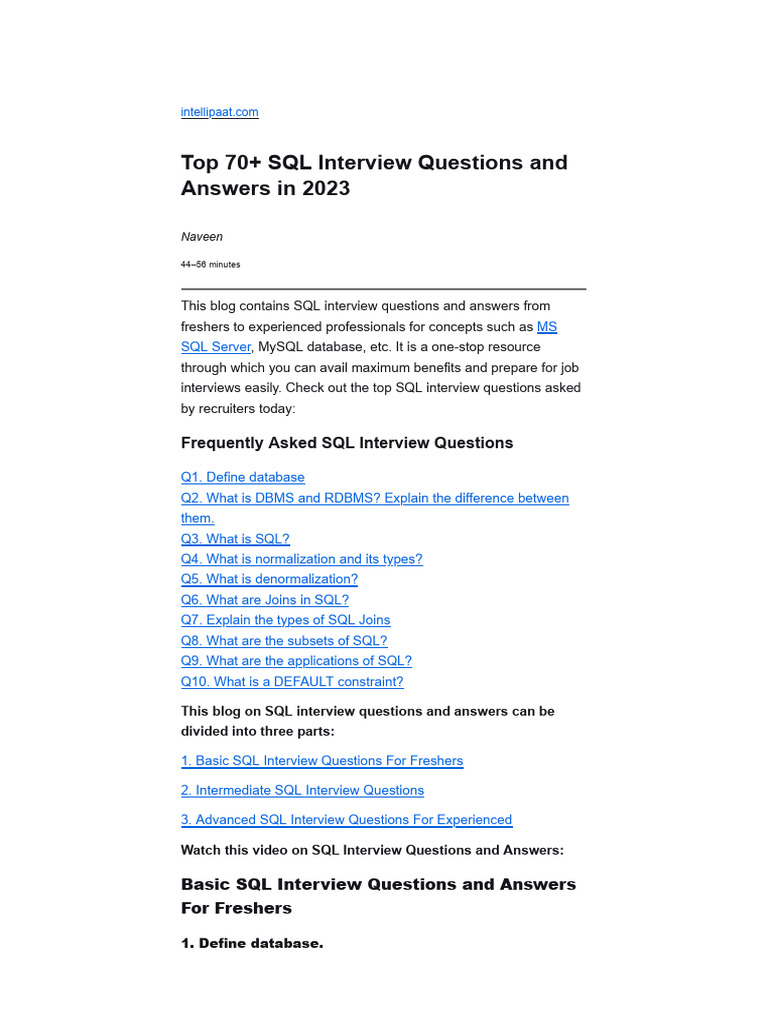 Top SQL Interview Questions and Answers in 2023 | PDF | Relational ...