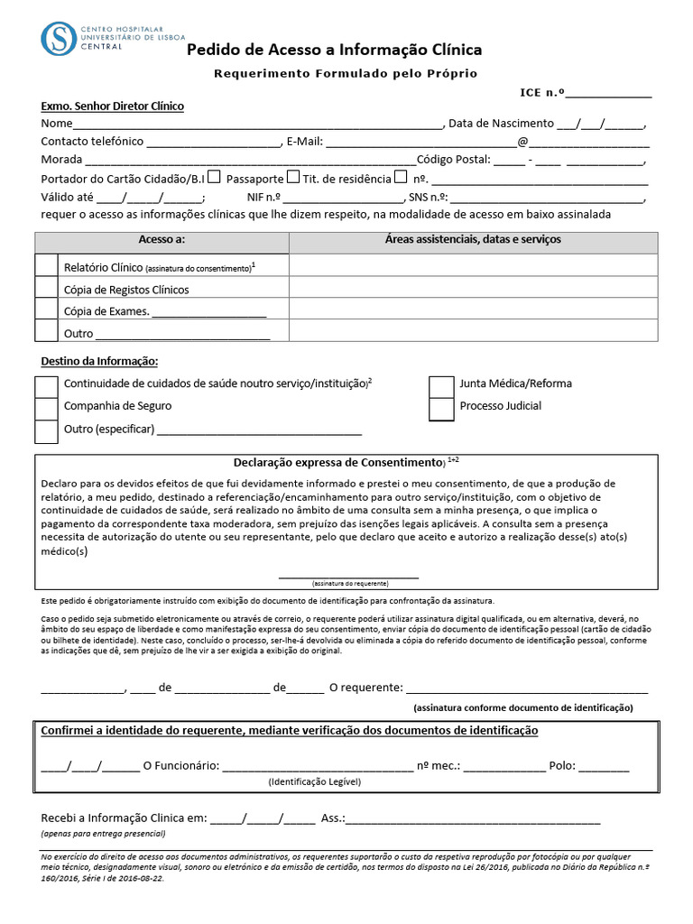 Pedido De Acesso A Informa o Cl nica PDF