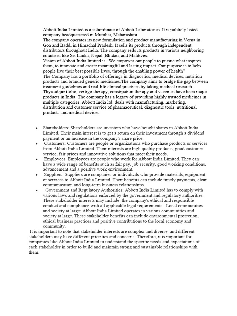 Abbott India Limited Is A Subordinate of Abbott Laboratories PDF