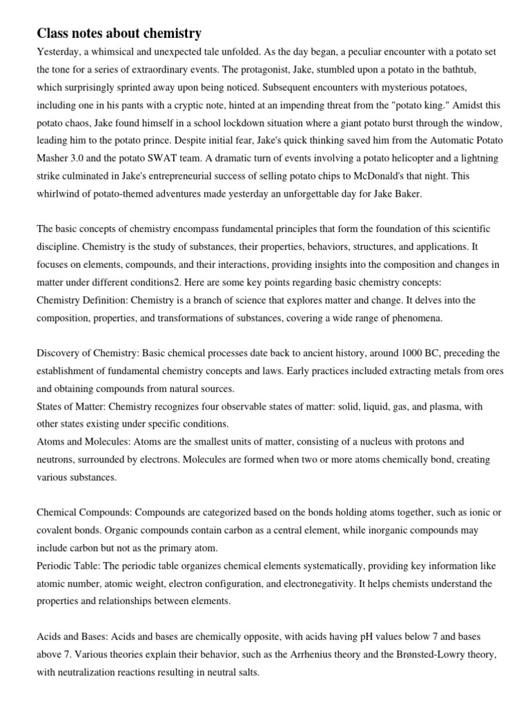 Class Notes About Chemistry | PDF | Chemistry | Chemical Bond