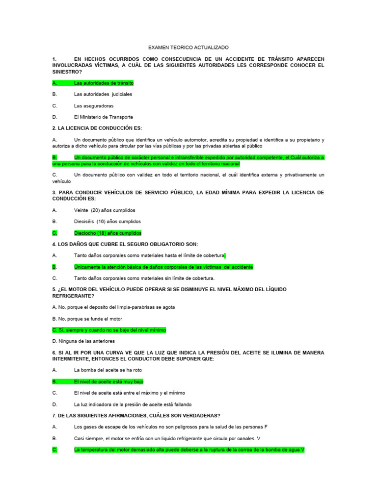 Examen Teorico Plataforma Actualizado | PDF | Tráfico | Licencia de ...