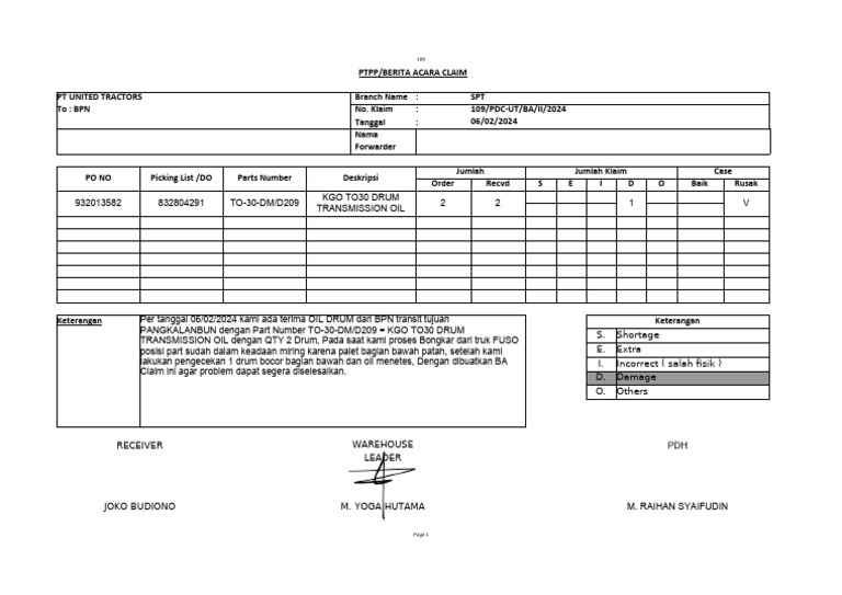 Ba Claim Oil Drum To 30 Transit Bun From BPN PDF | PDF