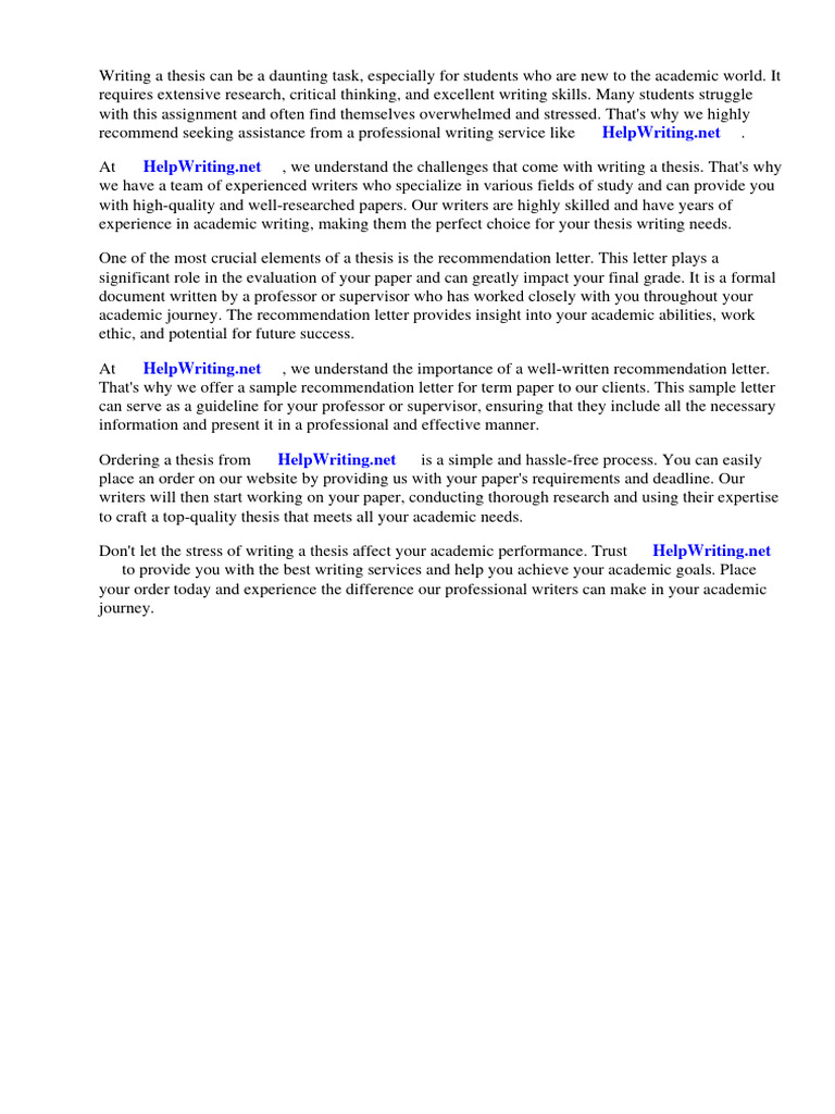 Recommendation Letter Sample For Term Paper | PDF | Employment | Thesis