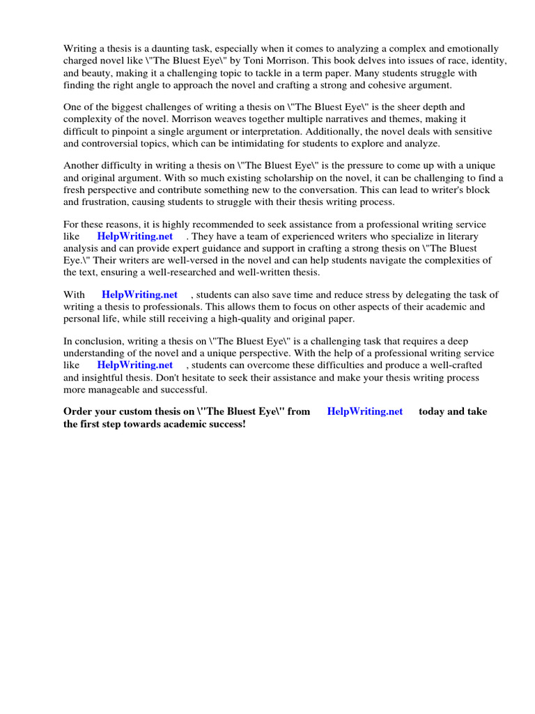 Term Paper On The Bluest Eye | PDF | Narration