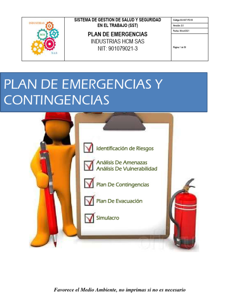 Plan de Emergencias y Contingencias SST | PDF | Riesgo | Valores