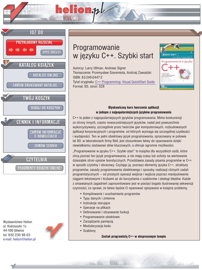 Programowanie W Języku C++. Szybki Start Full Version | PDF