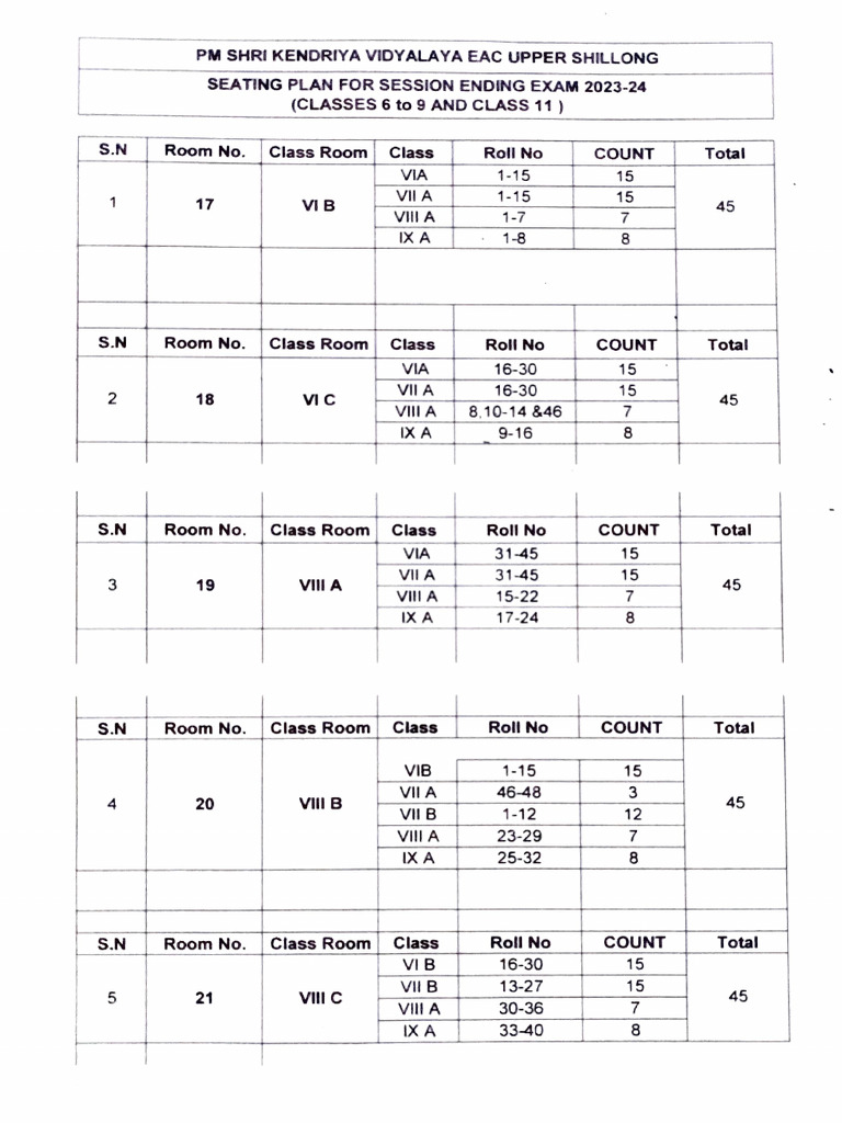 Exam Seating Plan 2023-24 | PDF