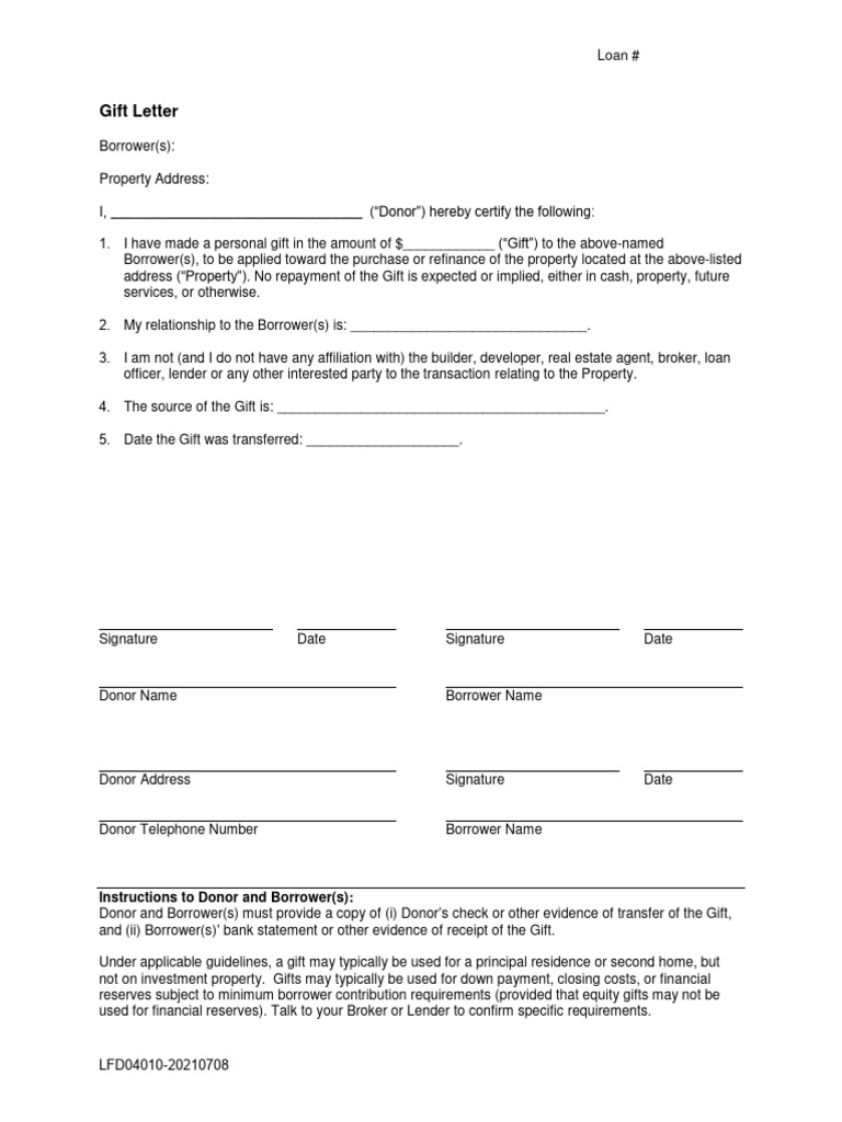 Gift Letter for Mortgage Loan | PDF | Law