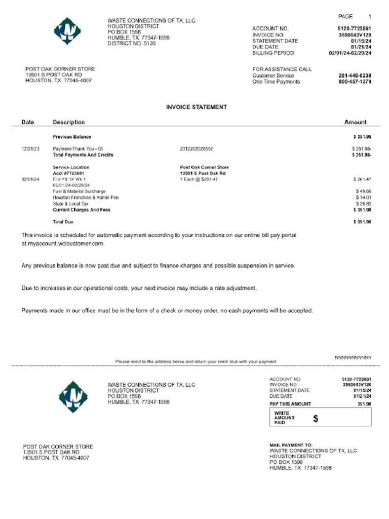 Invoice post oak corner store pdf