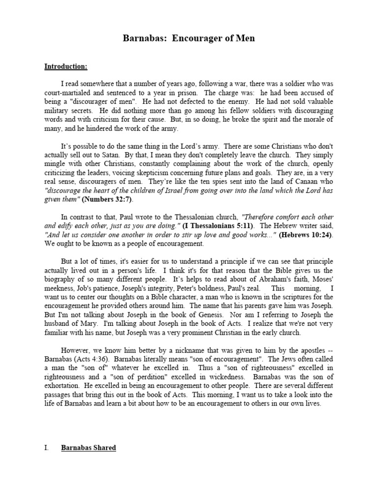 Barnabas: The Ultimate Encourager | PDF | Paul The Apostle | Barnabas