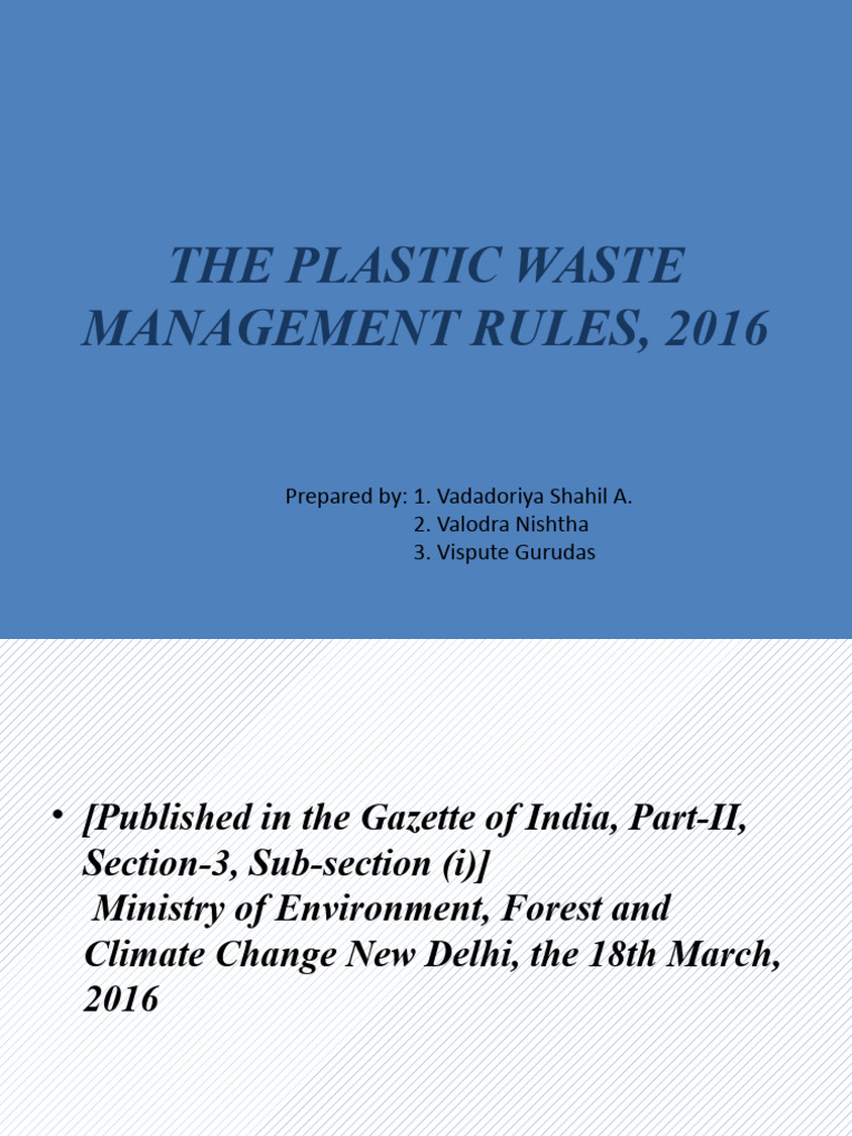 Plastic Waste Management Rule 2016 PDF Plastic Waste