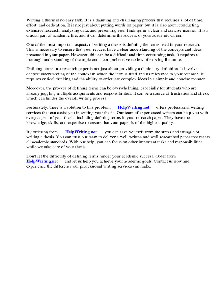 Definition of Terms in A Research Paper Sample | PDF | Academic ...