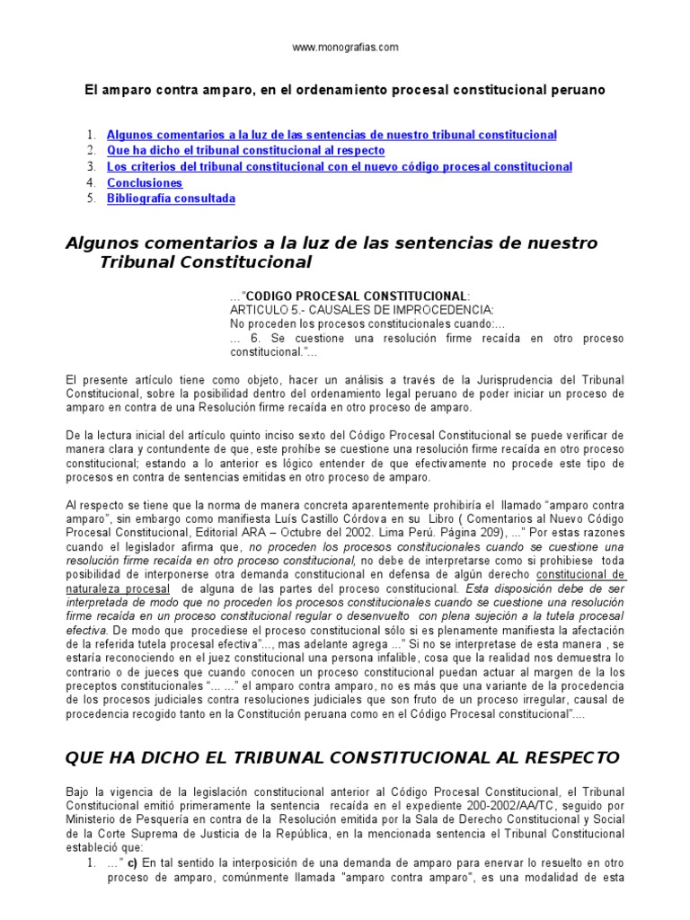 Amparo contra amparo en Perú | PDF | Ley procesal | Caso de ley