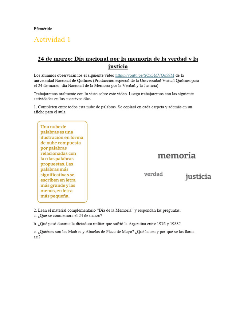 Actividades para el Día de la Memoria | PDF