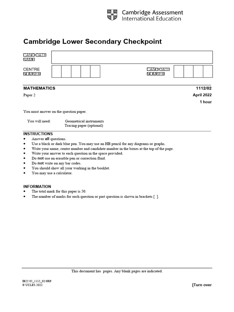 Grade 8 Cambridge Maths Checkpoint Paper | PDF | Arithmetic | Mathematics