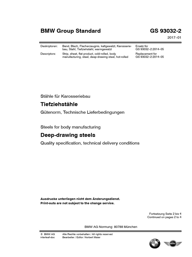 BMW GS 93032-2 - 2017 (Deep Drawing Steel) 4pg | PDF